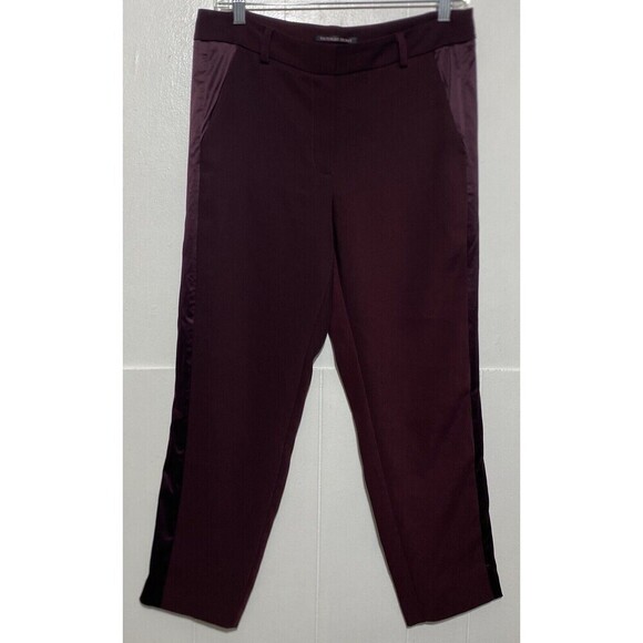 Victorias Secret Dress Pants Women Size 8 Burgundy Satin Tuxedo Stripe Ankle - Picture 3 of 8